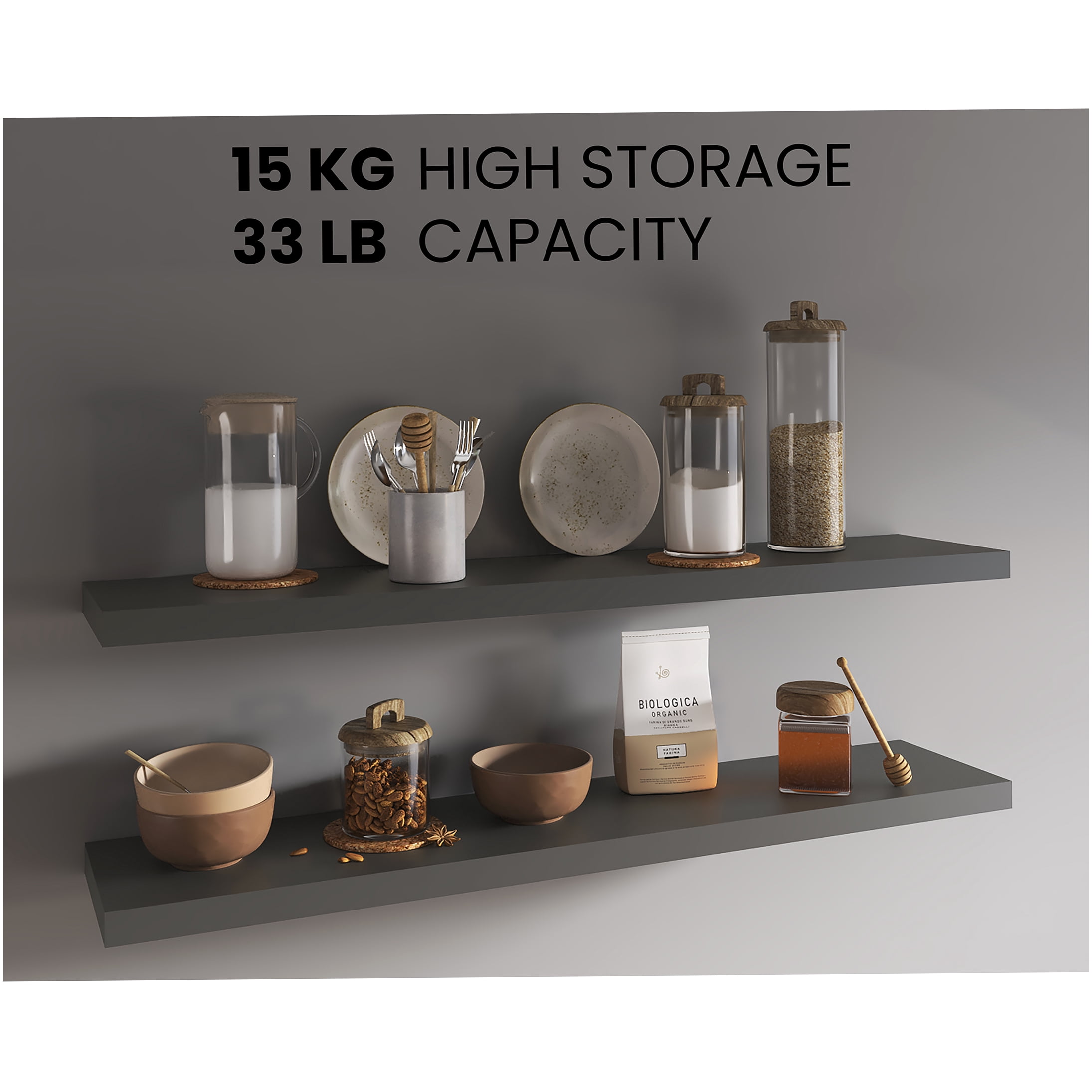 Set of 2 Floating Wall Shelves 47 inch, Modern Gray MDF Storage Shelves for Living Room, Bedroom, Bathroom Decor