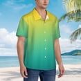 thumbnail image 2 of Cauagu Teal To Yellow Gradient Print Hawaiian Shirt for Men,Casual Short Sleeve Button Down Shirts Summer Beach Men's Regular-Fit Short-Sleeve Print Shirt -Large, 2 of 6