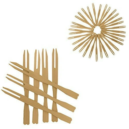 - 100 Mini Wooden Cocktail Fork Sticks, 3.5 Inch Bamboo Skewers.Splinter-Free Toothpicks.Includes 100 Bamboo Two Prong Sharp Fork Sticks. Perfect For Parties, Buffets, Food Tastings And Much More.