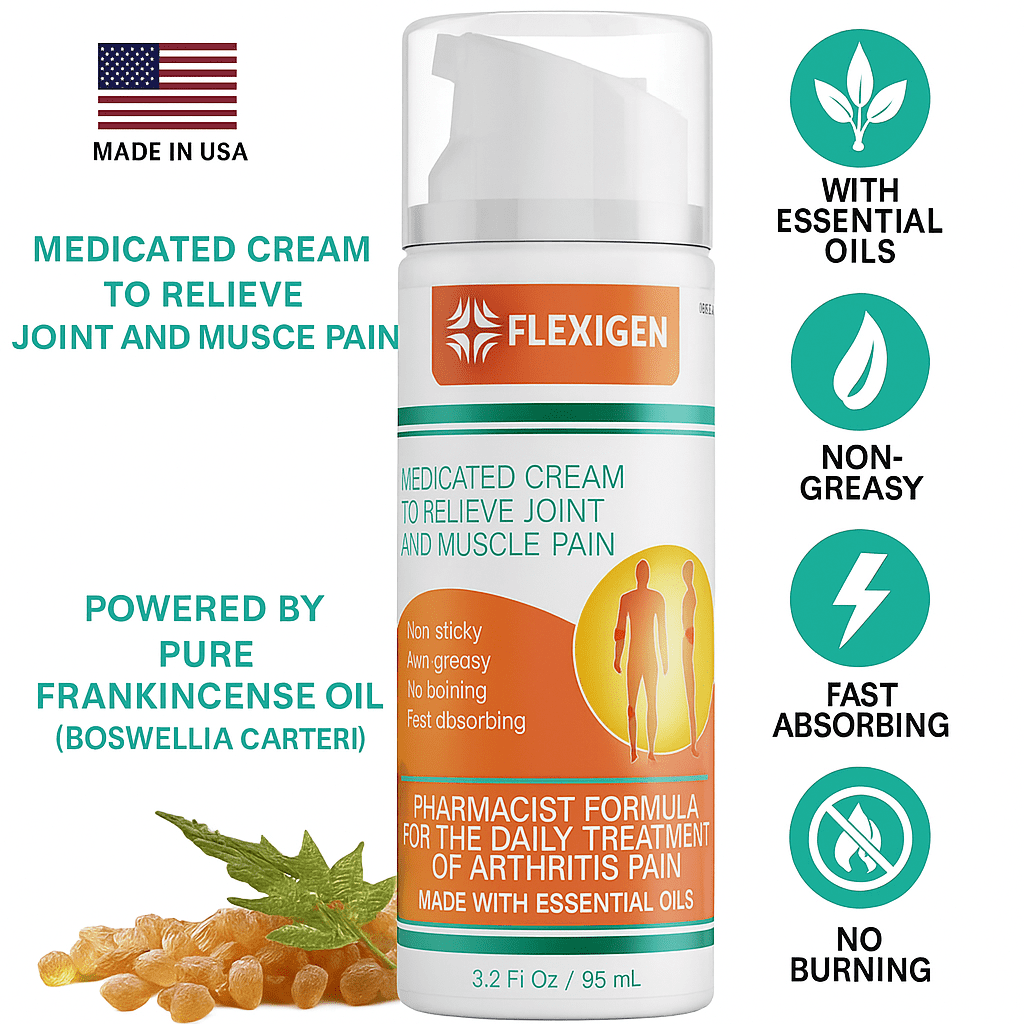 Flexigen Pain Relief Cream with Frankincense for Arthritis, Joint & Muscle Support, Airless Pump, 3.2 oz