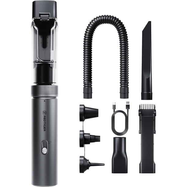 Aspiradora de Coche Inalámbrica, 21000PA Aspiradora Portátil de Mano Hasta 70 Min de Autonomía, 3.5H Carga Rápida USB-C, Ligera 4 en 1 Mini Limpiadora de Mano Potente para Coche Casa Exterior