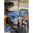 thumbnail image 5 of Outdoor Tablecloth with Umbrella Hole for Patio/Picnic/Party/Camping, Blue Coastal Jellyfish Waterproof Table Cloth Square Cover Washable, Nautical Orange Coral Starfish (54"x 54"), 5 of 9