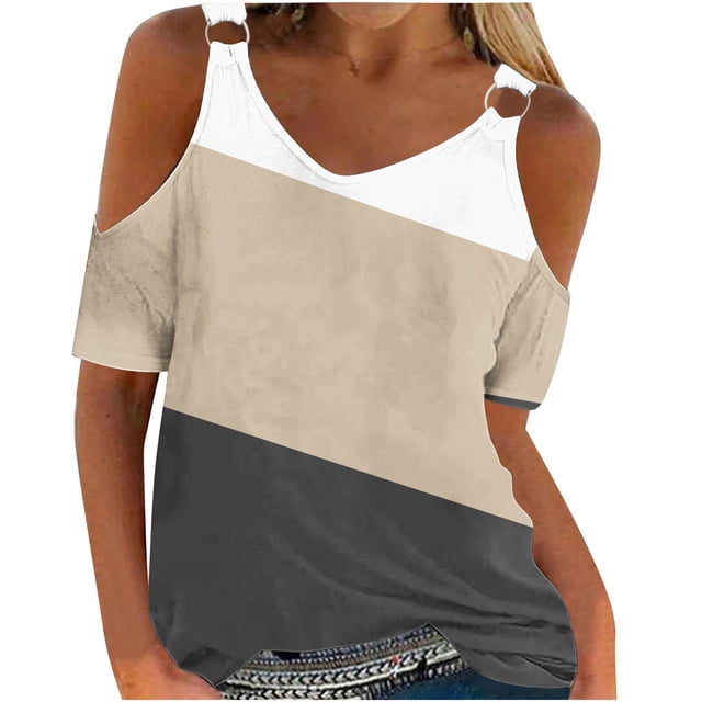 Womens Fashion Casual Print Short Sleeve Round-Neck Blouses Shirts