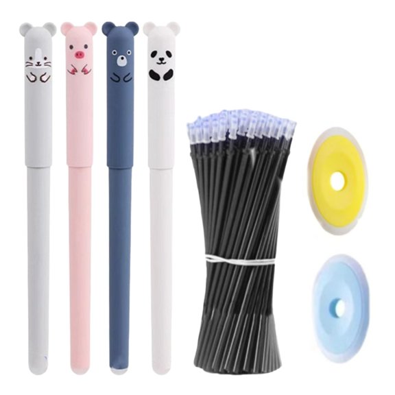 Clearance Under $2! 1 Set of 4 Erasable Rolling Ball Pens with 10 Refills & 2 Erasers, 0.5mm Fine Point Retractable Pens, Smooth Writing Gel Pen Refillable Kit