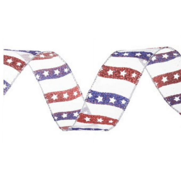 Patriotic Glitter Stars Wired Edge Ribbon - 1 1/2" Craft Diy All Purpose 30'