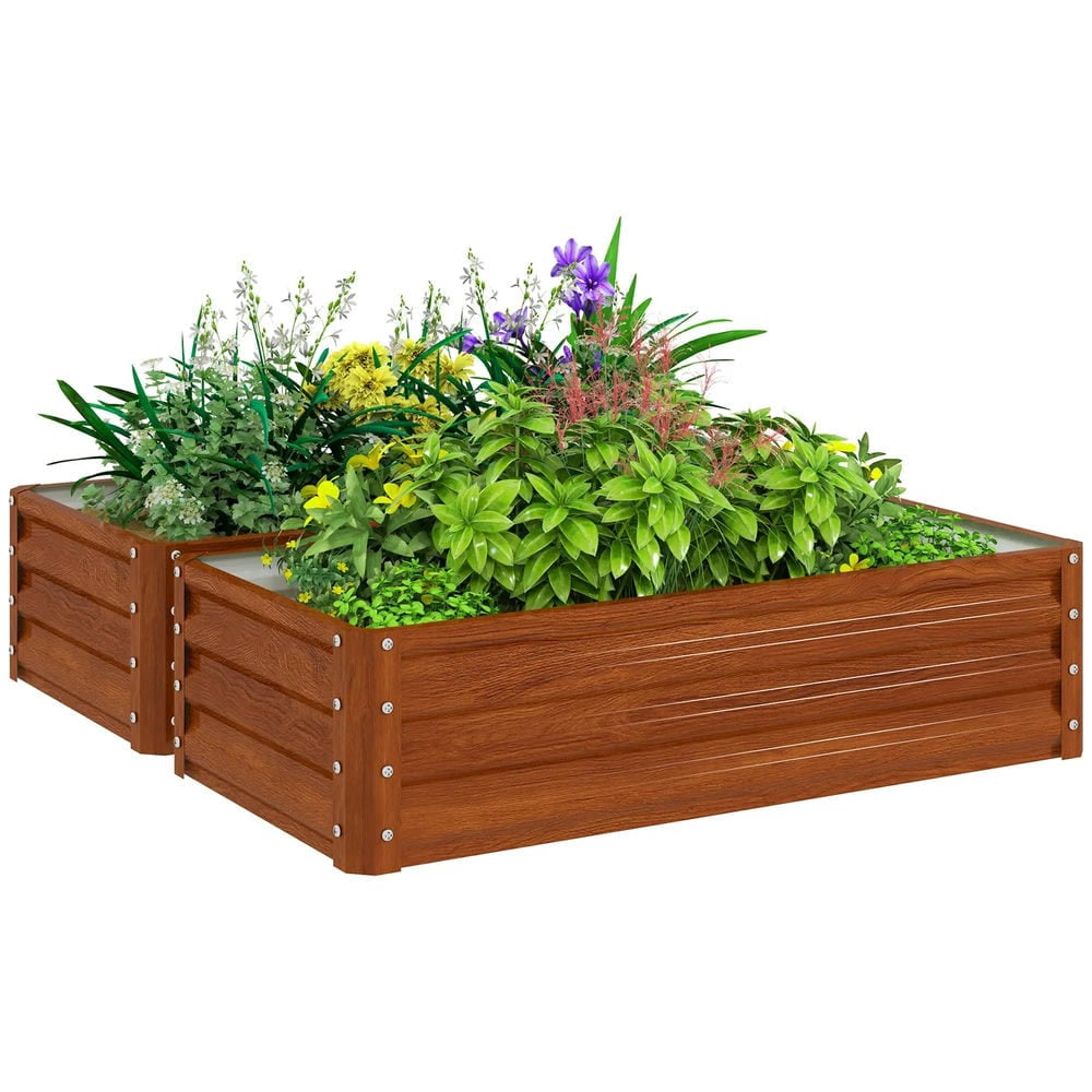 Spaco Galvanized Raised Garden Bed, 4' x 2' x 1' Metal Planter Box for Outdoor Growing Vegetables, Flowers, Herbs, Succulents, Brown