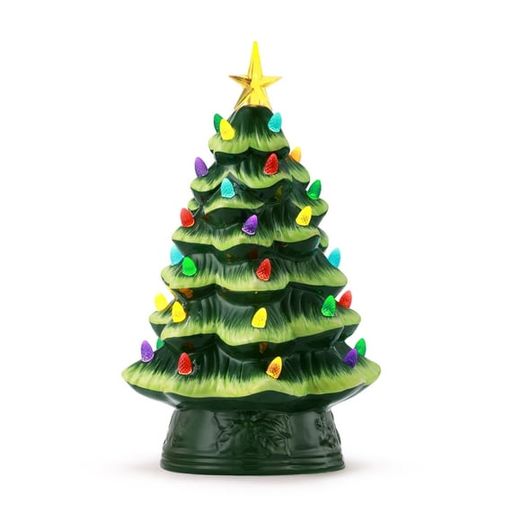Mr. Christmas Arbre de Noël Nostalgique en Céramique avec Lumières LED Décoration Intérieure, 12 Pouces, Vert