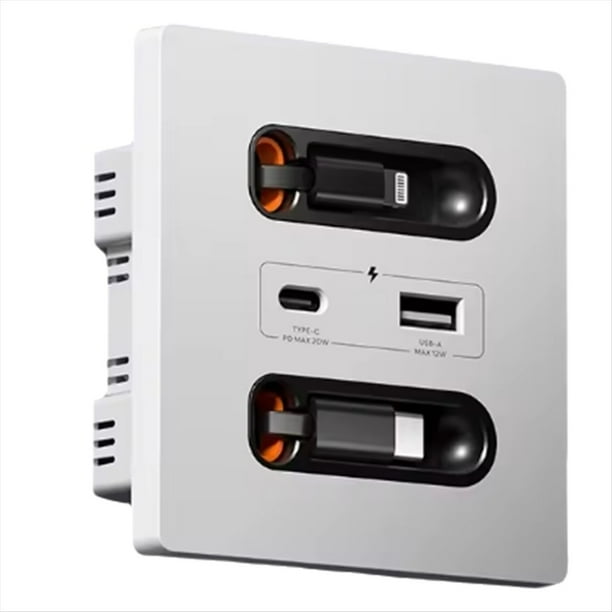 Enchufe Inteligente Universal con Cable de Carga, Carga Rápida de 20 W, Puerto USB C, Panel de Pared para PC, Carga de Teléfono Móvil Tipo C.
