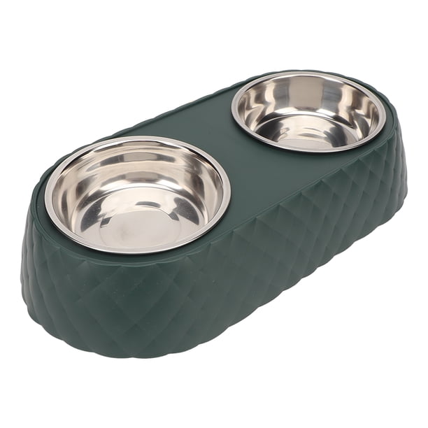 Los tazones dobles para mascotas evitan resbalones Tazones de agua para alimentos para mascotas de acero inoxidable con soporte decorativo con lazo para perros y gatos Verde oscuro