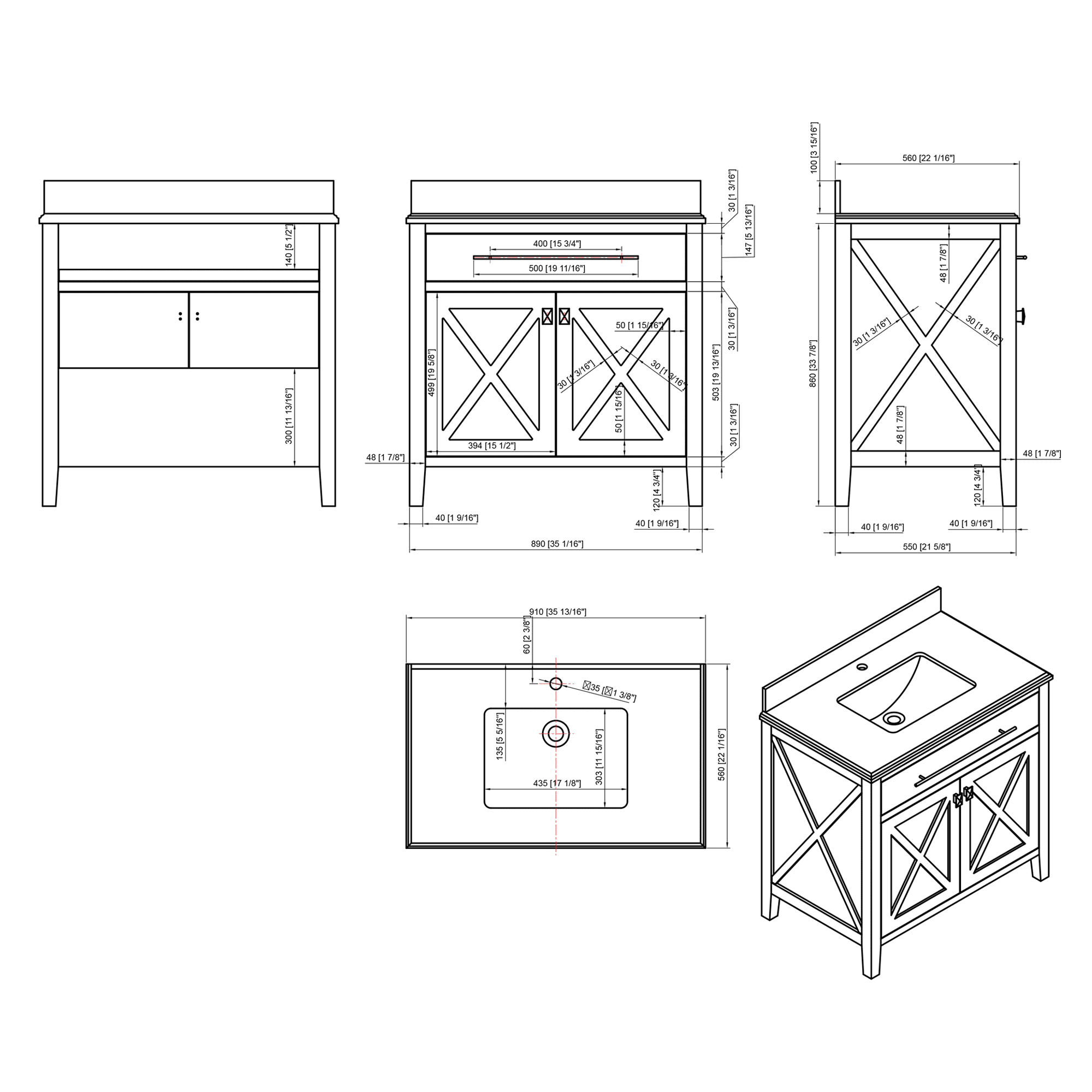 60 - Inch Single Sink Bathroom Vanity White Cabinet With Black Wood Counter - Color White - Laviva