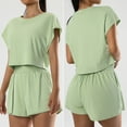 thumbnail image 4 of Scyoekwg Summer Two Piece Shorts Sets For Women Short Sleeve Round Neck Tops Shorts Trendy Tracksuit Solid Color Casual Loose Sweatsuits Sets Matching Sets (Green,L), 4 of 7
