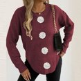 thumbnail image 5 of Floral Crew Neck Sweaters Womens Fall Chunky Knit Pullover Tops Loose Fashion Long Sleeve Ladies Sweater Wine, M, 5 of 6