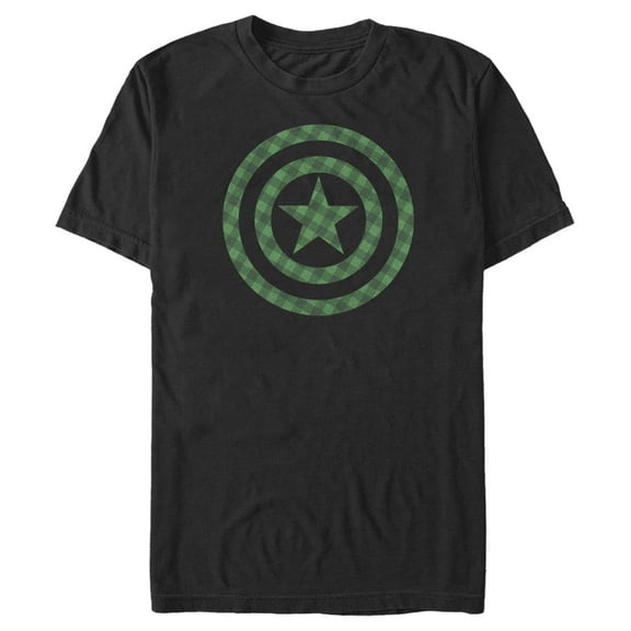 Men's Marvel St. Patrick's Day Green Plaid Captain America Shield Graphic Tee Black X Large