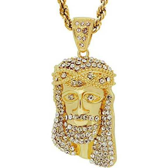 Hot new Gold Tone Jesus Face Men's Pendant with 30" Rope Chain