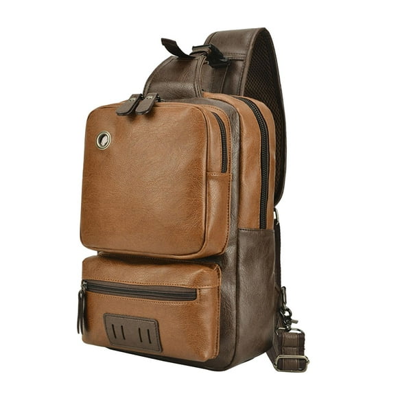 Bolso bandolera para hombre con puerto de carga USB, bolso de mensajero, impermeable de cuero PU, de hombro, bolso de pecho para , marrón Sunnimix Bolsos bandolera para hombre