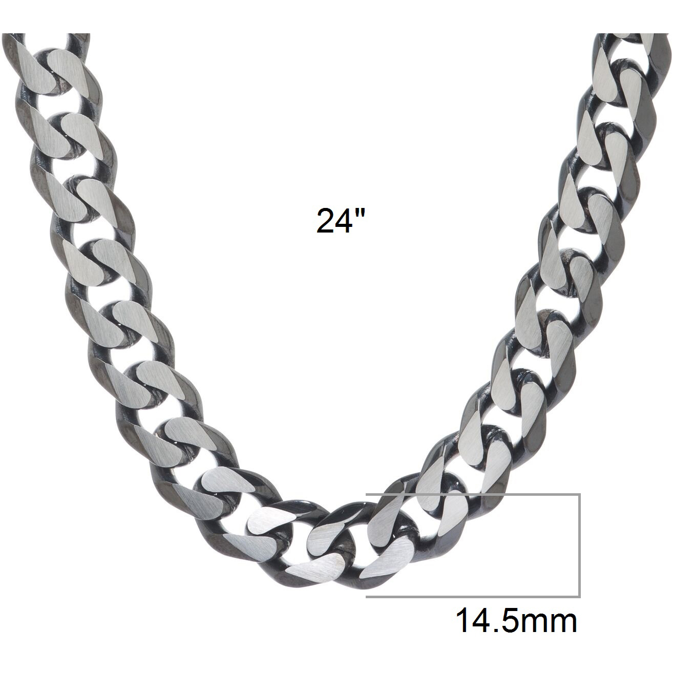 Men's Stainless Steel Jewelry/Black IP Ion Plated 24 Two-Tone Curb Chain Necklace, 14.50mm