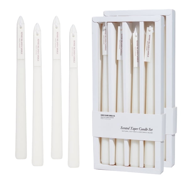 Taper Candles 10'' Colored Candle Sticks Set of 8 | Vanilla Cream Scented, Natural Soy Wax | Home Decor Kitchen Decor Wedding Decorations (Natural White)