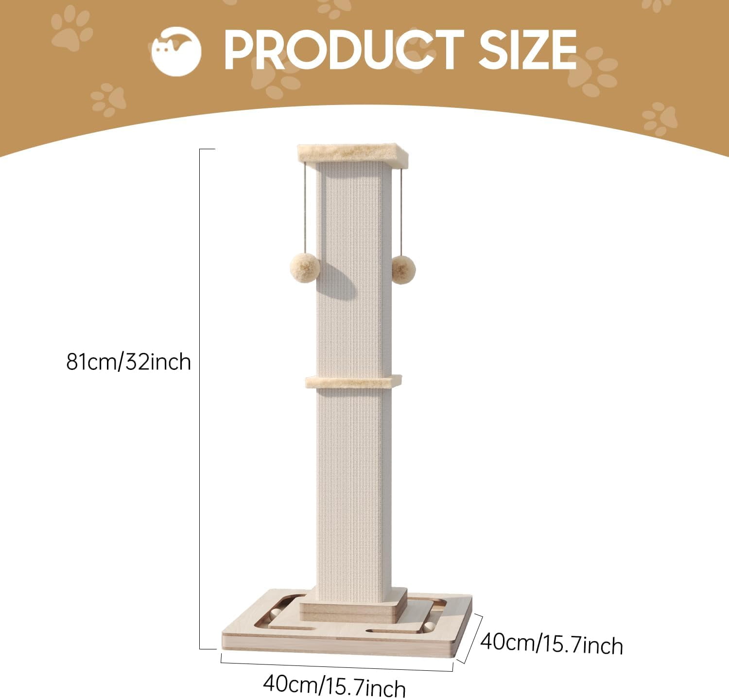 Large Cat Scratching Post, 32 Inch Tall Heavy Duty Scratching Post with Tracking Interactive Toys for Indoor