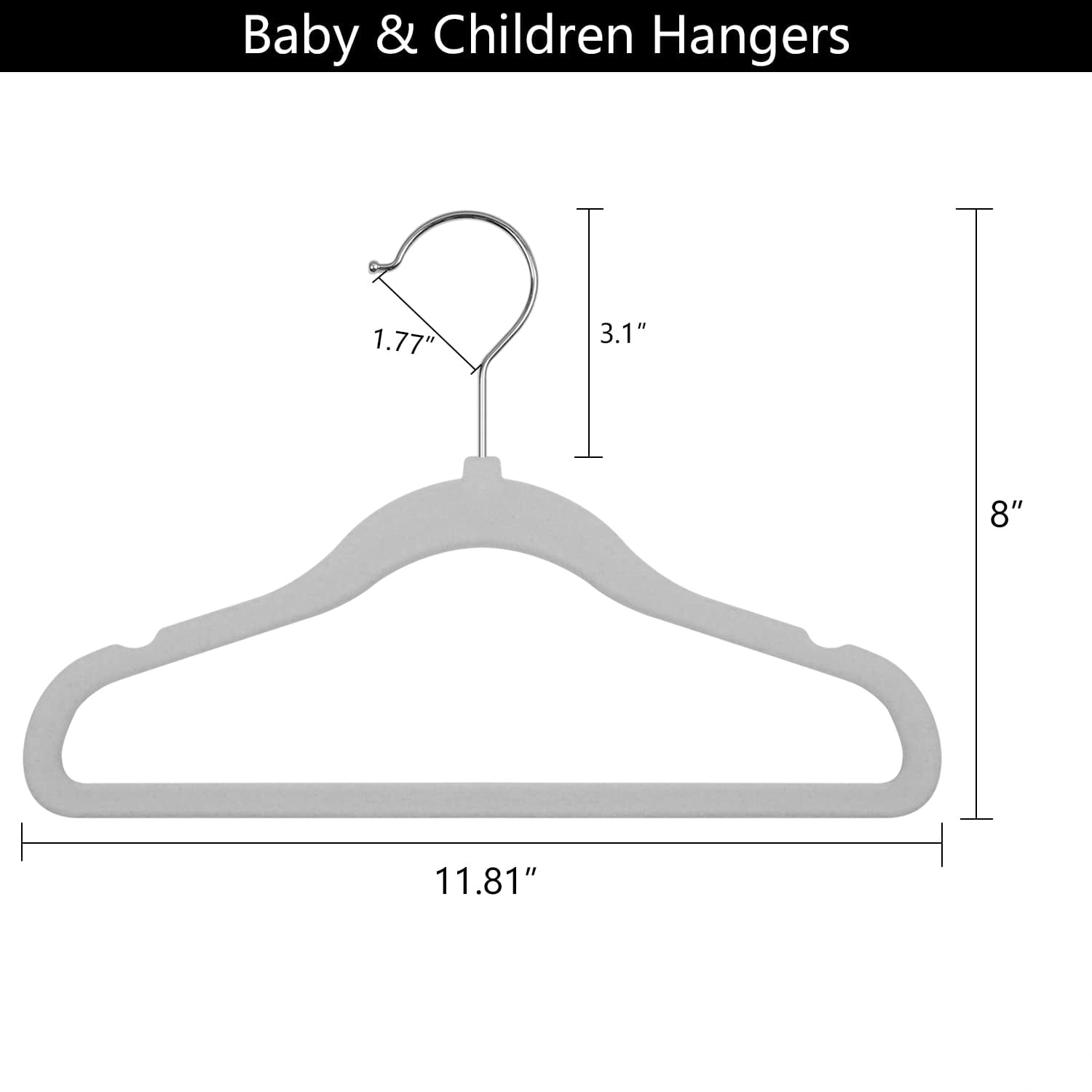 Kids Velvet Hangers 50 Pack 11.8 Inch Non-Slip Baby Toddler Clothes Hangers with Notches and Swivel Hooks Space-Saving Beige