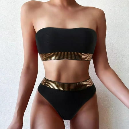 POROPL Womens Swimsuits Bikini Fashion Bikini Swim Color Block Swim Black Size S-L