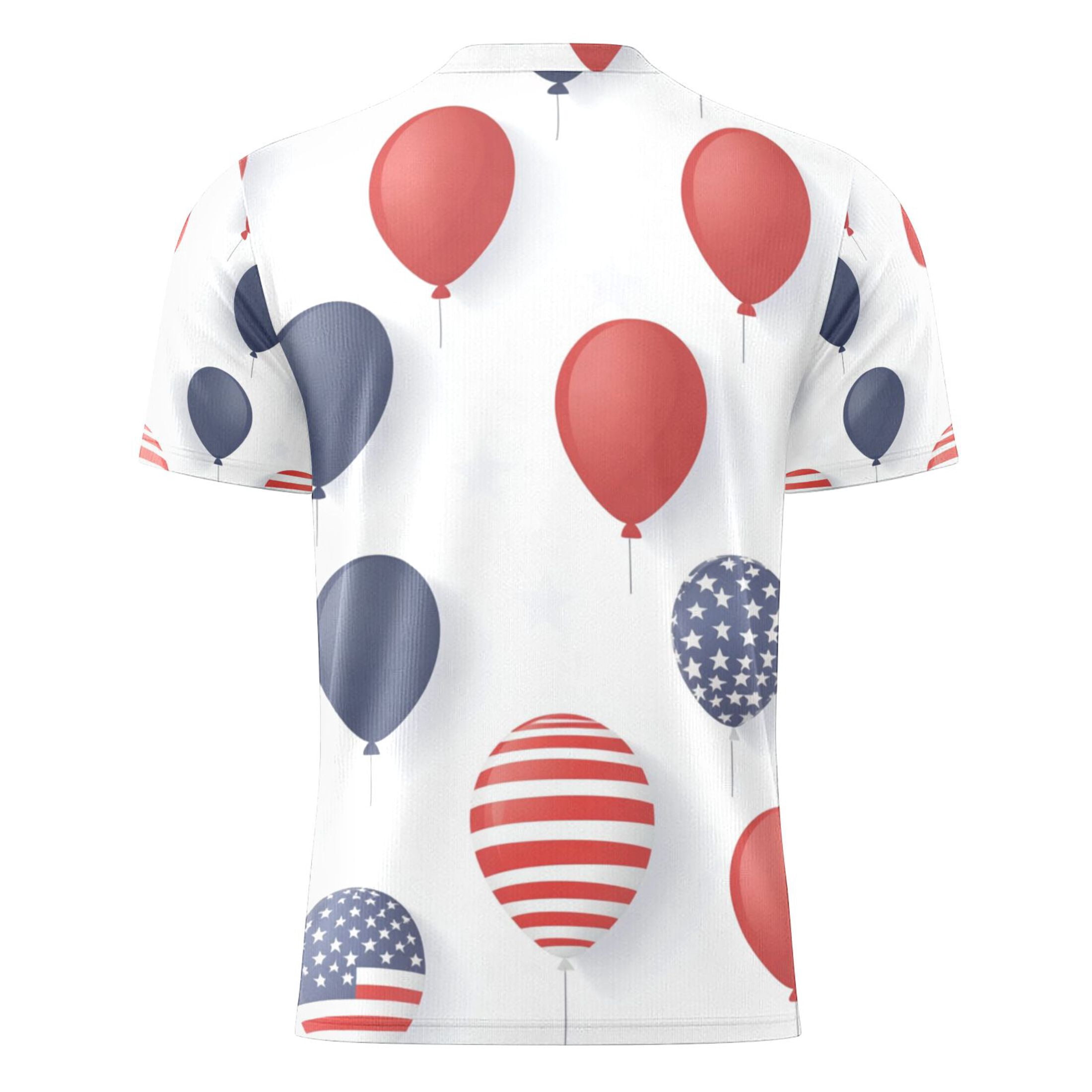 July 4th Usa Flag Pattern Balloons Men's Sports Jerseys Athletic T-Shirt Football Referee Short Sleeves Shirt 5XL