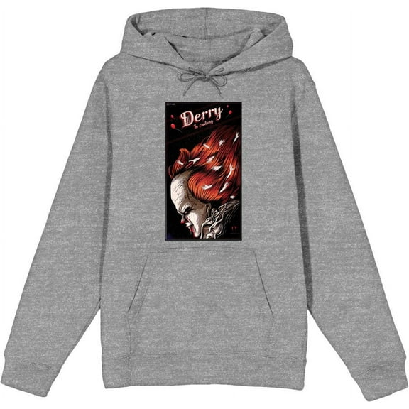 It Chapter 2 Pennywise Derry Fan Poster Adult Heather Gray Long Sleeve Hoodie-Medium