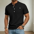 thumbnail image 2 of Men's Henley Short Sleeve Shirt, 100% Polyester Casual Stand Collar Button Down T-Shirt with Chest Pocket, Regular Fit Summer Tops for Men, S-3XL, 2 of 8