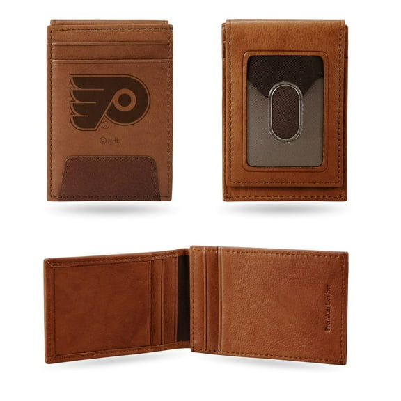 Philadelphia Hockey Flyers Brown Leather Front Pocket Slim Money Clip Wallet