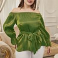 thumbnail image 1 of mfyjkho Tops De Moda Para Mujer, Cuello Inclinado De Color Liso Para Mujer Y Elegante Manga De Hoja Tops De Tallas Grandes Xxxxl, 1 of 5
