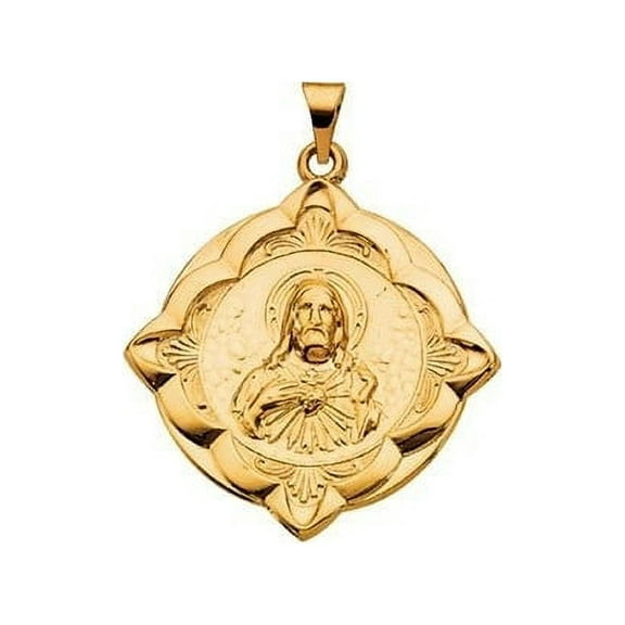 14K Gold Sacred Heart Religious Medal - 14k Yellow Gold 1-1/4 Inches X 1-1/4 Inches
