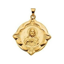 14K Gold Sacred Heart Religious Medal - 14k Yellow Gold 1-1/4 Inches X 1-1/4 Inches
