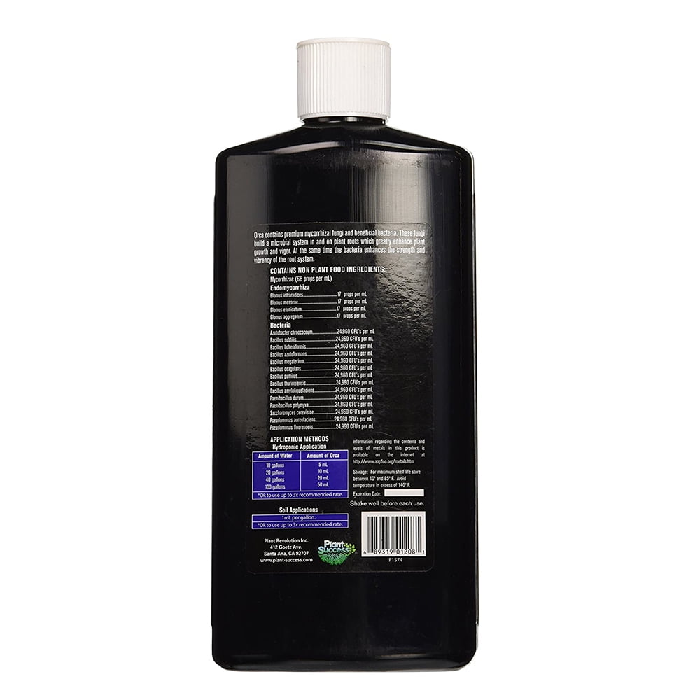 Hydrofarm Orca Premium Liquid Mycorrhizae Nutrient Plant Food for Gardens, 1 qt.