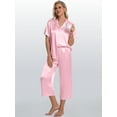 thumbnail image 6 of DAKIMOE Silk Satin Pajama Set for Women Capri Pajamas Short Sleeve Button Down Two Piece Pjs Sleepwear Soft Loungewear Nightwear, 6 of 8