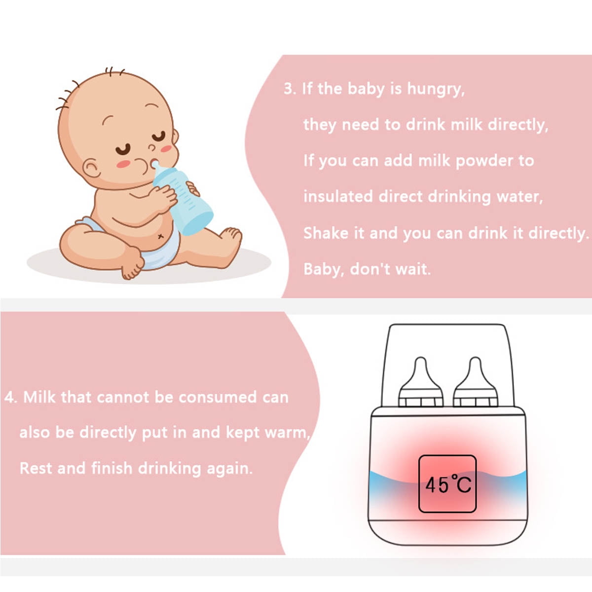 IFCOW Baby Bottle Warmer, Fits 4 Bottles, 8-in-1 Fast Milk Warmer with Timer Breastmilk or Formula, Accurate Temperature Control, with Defrost, Sterili-zing, Keep, Heat Baby Food Jars Function,Pink