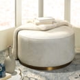 thumbnail image 2 of Jamie Young Co Thackeray Large Round Metal/Leather Hide Pouf in White, 2 of 5