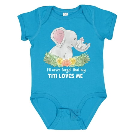 

Inktastic I ll Never Forget That My Titi Loves Me with Cute Elephants Gift Baby Boy or Baby Girl Bodysuit