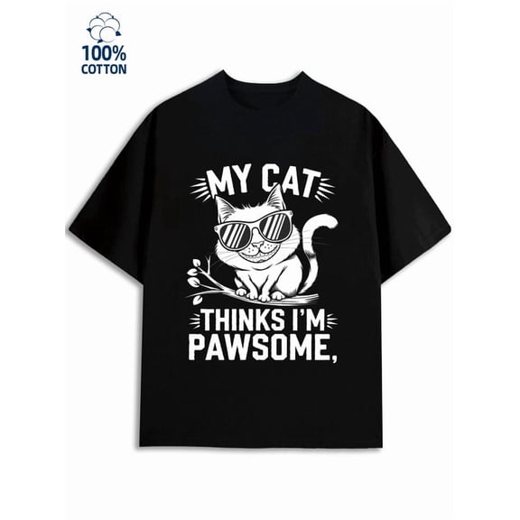 Greenink Cat Pawsome Tee men's funny humor 180G 100% Cotton black vintage funny humor Fashion Unisex Shirt Short Sleeve tshirts Original Unisex Shirt Graphic Tee tshirts