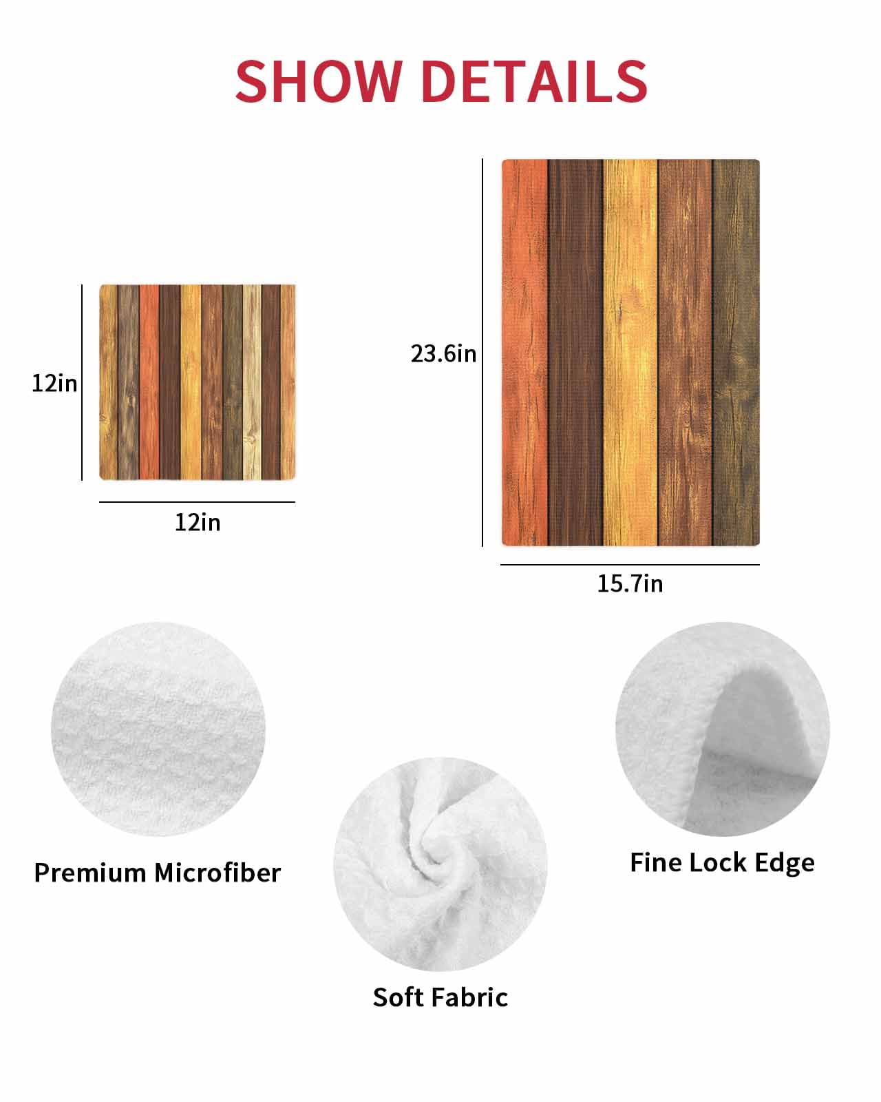 Farmhouse Orange Brown Kitchen Dish Towels for Drying Dishes Set of 3, Retro Vintage Wood Waffle Weave Microfiber Terry Hand Tea Bathroom Towels Quick Dry & Absorbent Towel 12x12
