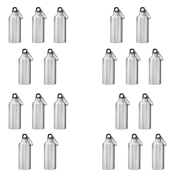 INTSUPERMAI 20pcs 600ml Aluminum Water Bottles Silver with Carabiner Hook for Sublimation Transfer Printing