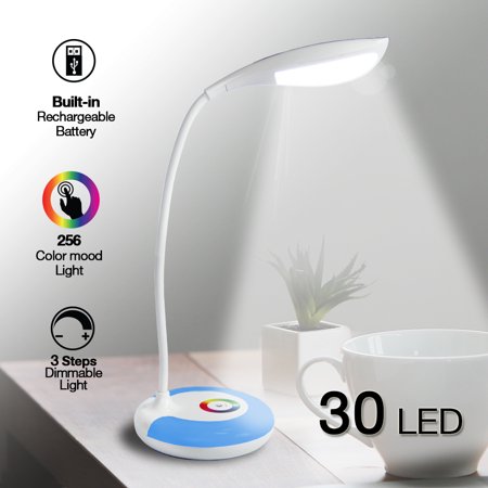 Rechargeable Study Lamp Loadstone Studio Wireless Rechargeable LED Desk Lamp with Color Changing Touch Control Base and Adjustable Goose Neck with Free Microfiber Cloth , WMLS2449 ()