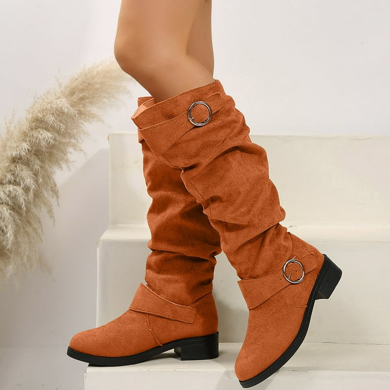 Wide Calf Boots Womens Low Heel Knee High Boots Wide Calf Black