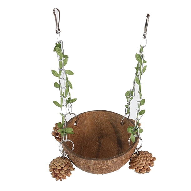Nido de pájaro de cáscara de coco, casa de pájaros, escondite, cabaña de cría, jaula de pájaros de juguete, juguete para loros sin triturar