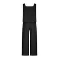 thumbnail image 5 of Women's Two Piece Outfits Sets Square Neck Sleeveless Tank Top Elastic Waist Wide Leg Pants Homewear Summer Vacation Set, 5 of 6