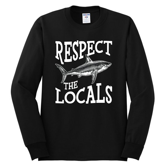 Wild Bobby Respect The Locals Save Our Oceans Shark Animal Lover Men Long Sleeve Shirt, Black, Small