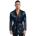 thumbnail image 1 of Ocealan Mens Adult Satin Smoking Robe Jacket Long Sleeve Short Kimono Bathrobe with Belt Navy S, 1 of 7