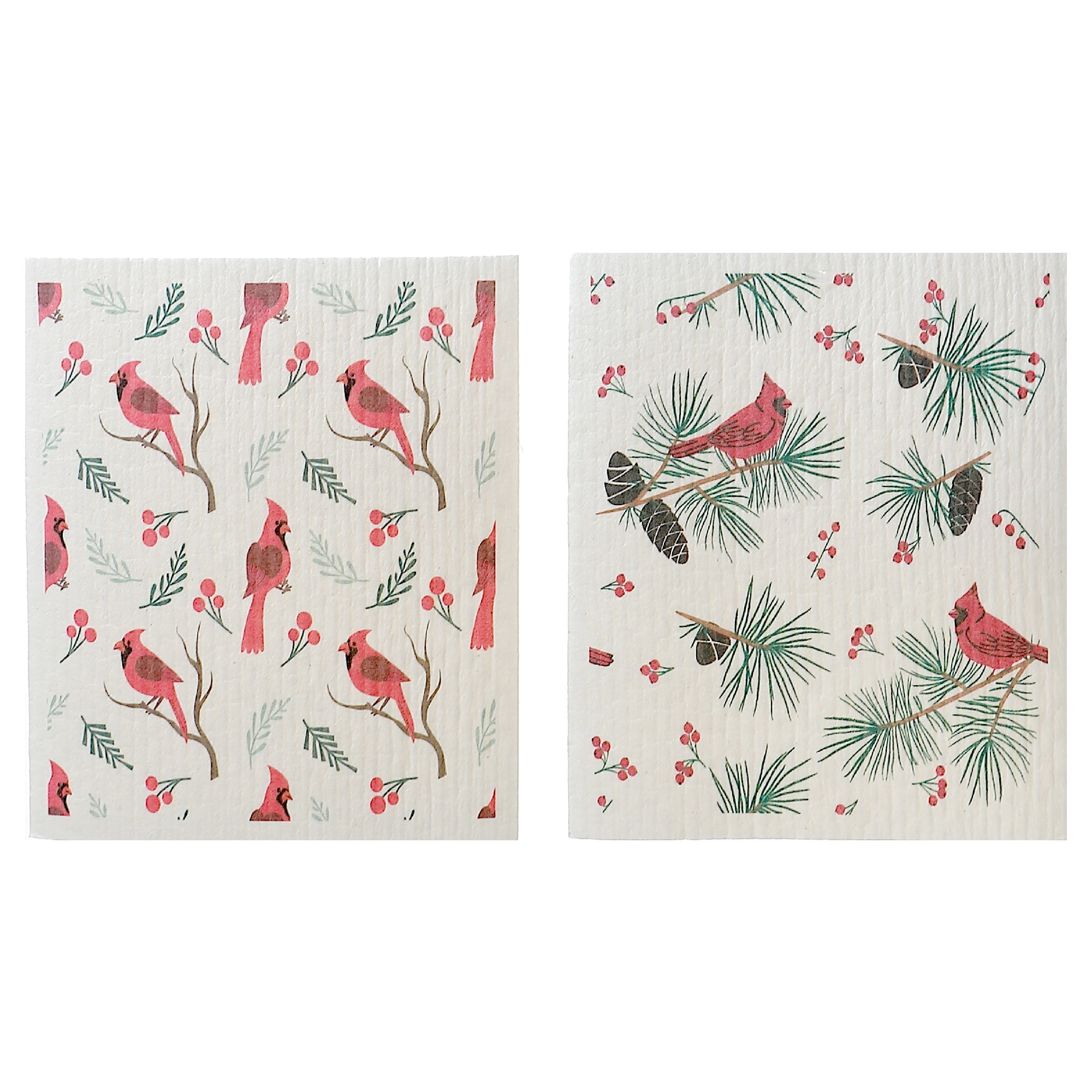 Lot De 2 Torchons Suédois (Houx Et Cardinal) (Assortis) - Lot De 2