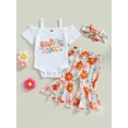 thumbnail image 2 of ZAXARRA 3Pcs Baby Girl Spring Outfits, Short Sleeve Strap Romper + Bell Bottoms + Headband Set, 2 of 8