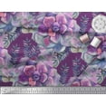 thumbnail image 3 of Soimoi Purple polyester Crepe Fabric Leaves & Begonia Floral Printed Craft Fabric by the Yard 42 Inch Wide, 3 of 3