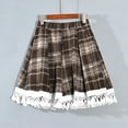 thumbnail image 2 of Sentmoon Plaid Skirt Oversized A-line Tassel High Waist Boho Summer Skirt Flowy Pleated Hawaiian Loose Stretchy Boho Skirt Soft and Comfortable for Beach Vacation Brown Free Size, 2 of 6