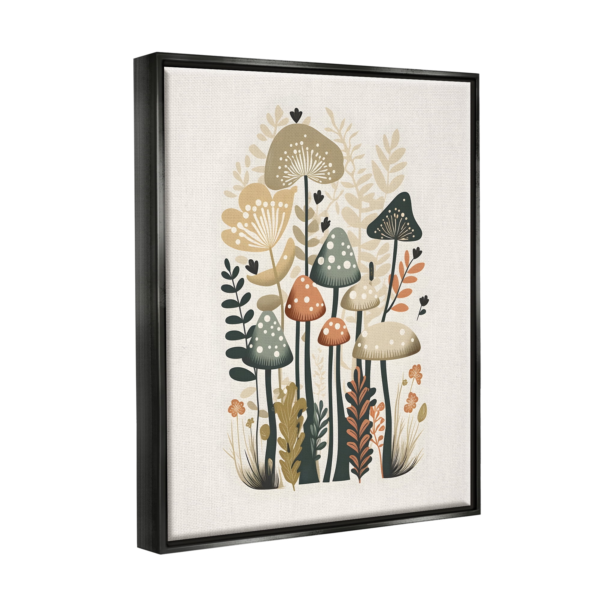 Stupell Industries Whimsical Mushroom Botanicals Botanical & Floral Painting Black Floater Framed Canvas Art Print Wall Art, 25 x 31